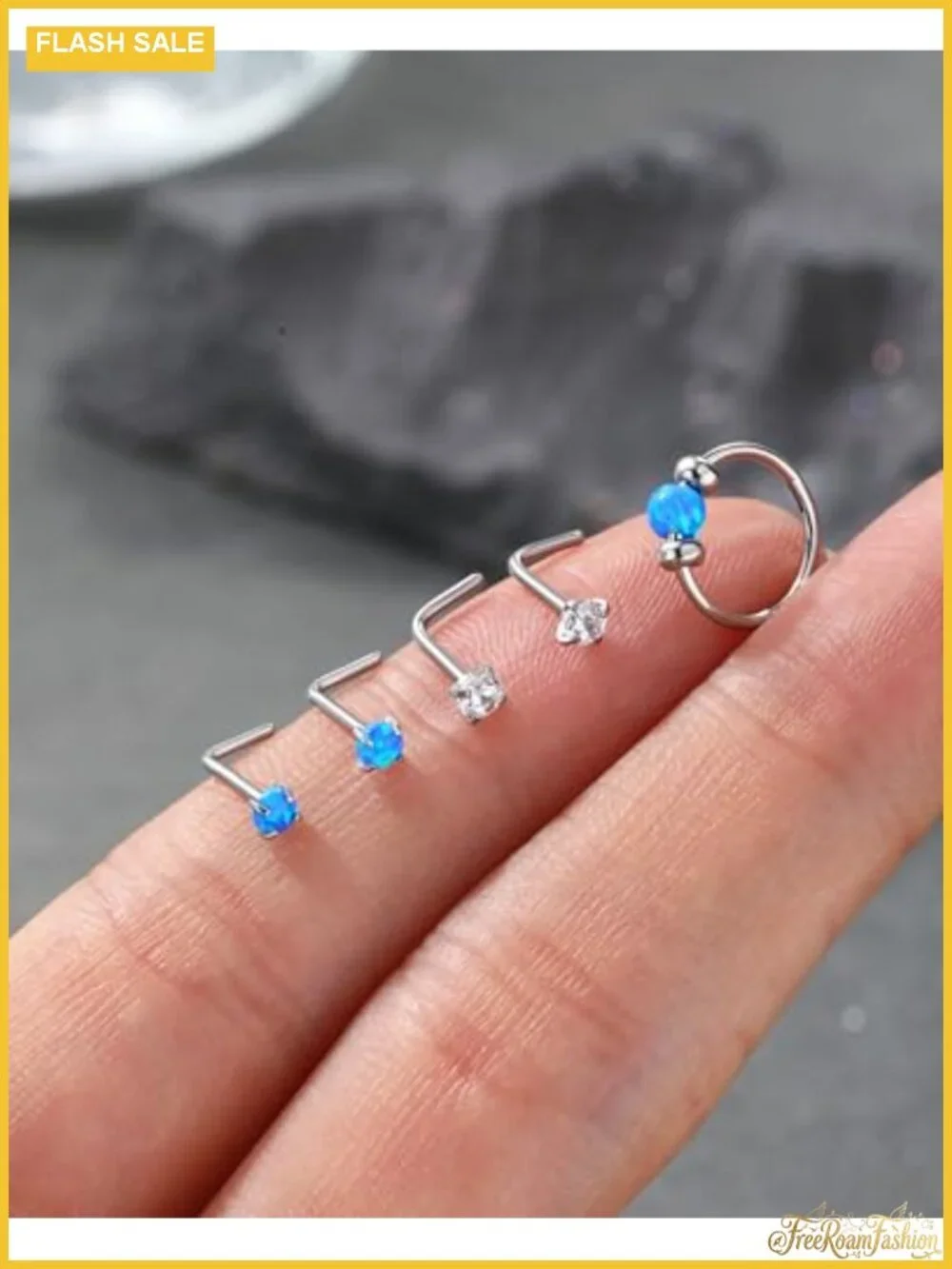 5PC Stainless Steel Nose Rings Hoops 20g Opal Studs Piercing Jewelry Cartilage
